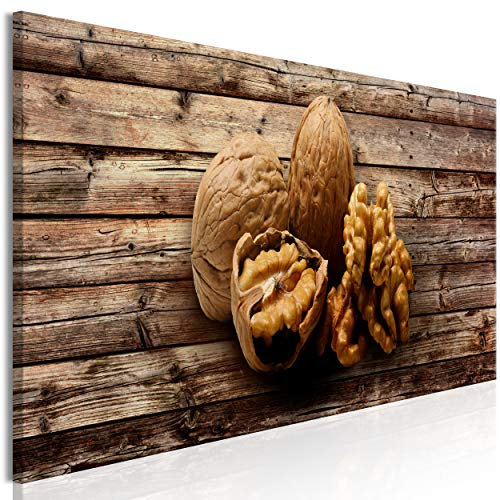 decomonkey Bilder Küche 120x40 cm 1 Teilig Leinwandbilder Bild auf Leinwand Vlies Wandbild Kunstdruck Wanddeko Wand Wohnzimmer Wanddekoration Deko Nuss Holz braun