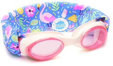 Splash Place KIDS SWIM GOGGLES with Fabric Strap - FLAMINGO POP | Fun, Fashionable, Comfortable - Tangle-Free, Swimming Goggles for Kids, Comfy Fabric Strap Goggles