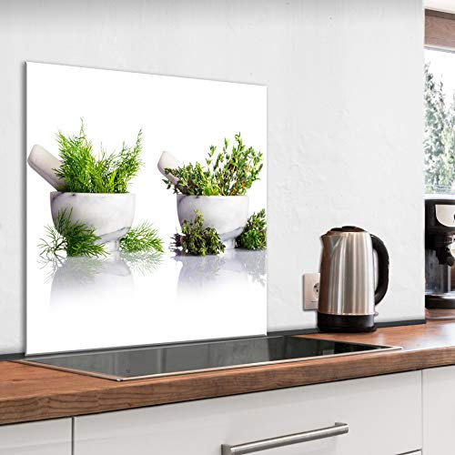 murando Spritzschutz Glas für Küche 60x60 cm Küchenrückwand Küchenspritzschutz Fliesenschutz Glasbild Dekoglas Küchenspiegel Glasrückwand Kräuter Pflanzen - j-B-0094-aq-a