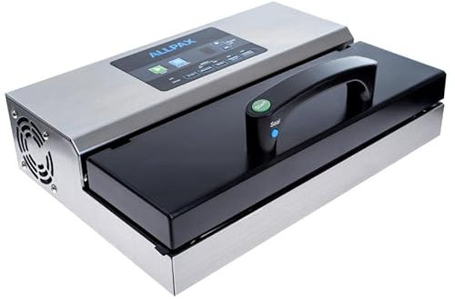 Vakuumierer/Vakuumiermaschine P 355 von ALLPAX - inkl. 100 Vakuumbeutel 20 x 30 cm (strukturiert) - 97% Vakuumleistung - 5 mm breite Schweißnaht - mit Puls-System für druckempfindliche Produkte