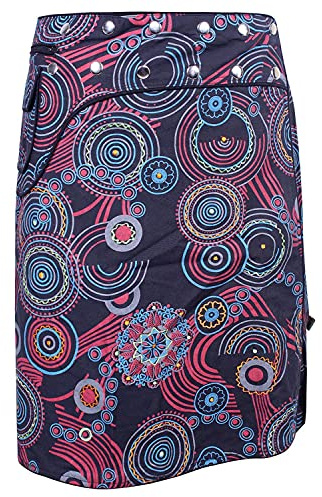 Vishes - Alternative Bekleidung - Wickelrock kurz Rock zum Wickeln Druckknöpfe Blumen Kreise Bestickt
