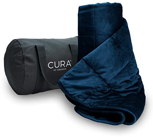 CURA of Sweden weiche, Flauschige Wohn- und Kuscheldecke in der Farbe Navy aus Polyester mit Glasperlen gefüllt - 6 kg Gewicht - Maße: 140x200 cm - ideal als Tagesdecke für die ganze Familie