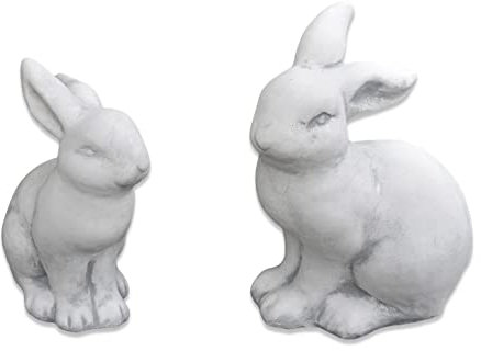 gartendekoparadies.de Hasenpaar Ostern, Steinfigur, H. 32/28 cm, 11 kg, Grau, frostsicher aus Steinguss für Außenbereich