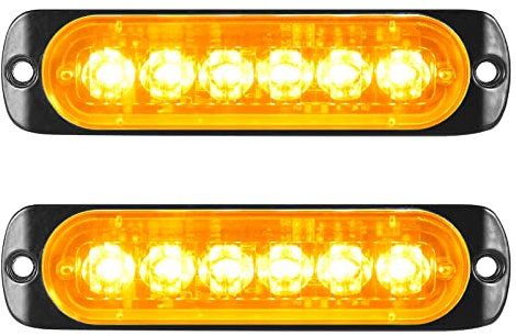 Willpower 2pz Ultra Sottile Luce Stroboscopica di Emergenza 6LED Ambra Pericolo Lampeggiante Luci 12V 24V 18 Modalità Spia Luminosa IP67 Luci di Recupero per Camion Rimorchi Auto Camper Fuoristrada