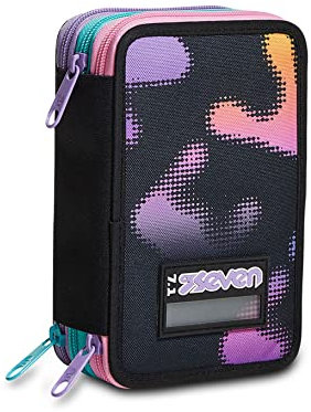 Seven, Mäppchen, Mehrfarbig, Federtasche für Schreibwaren, Etui mit Stiften, Kugelschreiber, & mehr, 3 Fächer, Mädchen & Jungen, Schule - Grundschule, XXL, lila