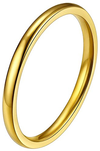 FaithHeart goldener hochgepoliert Vorsteckring für Damen Mädchen 2mm Stapelring Bandring Ehering Verlorbungsring Trauring mit Namen Text Gravur für Hochzeit Party