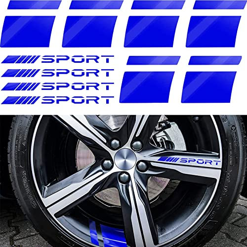 12 Stück Felgenaufkleber Auto Sport Felgenrandaufkleber Felgen Sticker Aufkleber Felgenstreifen Reflektoren Felgensticker für 18-21 Zoll Felgen Reifen Auto Motorrad Fahrrad MTB Dekor Zubehör - Blau