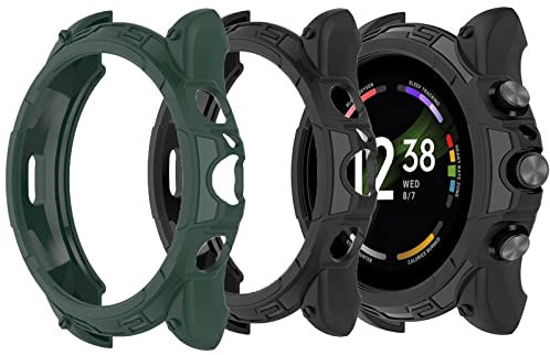 Compatible for Fossil Gen 6 44mm Case, onetuo Silicone Protective Case Cover Bumper Compatible with Fossil Men's Gen 6 44mm Smartwatch (2 pack-Green+Black)