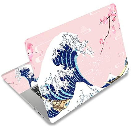 Autocollant en vinyle pour ordinateur portable 12, 13, 13,3, 14, 15, 15,4, 15,6 imperméable et amovible Motif vague de mer rose