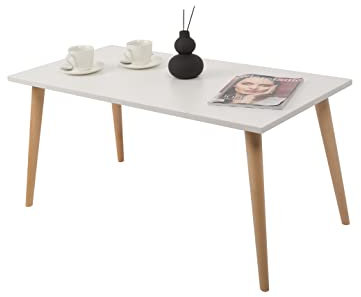 Mex-System Couchtisch Skandinavisch mit Buche Holzbeinen - Wohnzimmertisch 100x50x48cm - Tisch Wohnzimmer Modern in Vielen Farben - Beistelltisch Ideal für Wohnzimmer, Zimmer und Büro (Weiss)