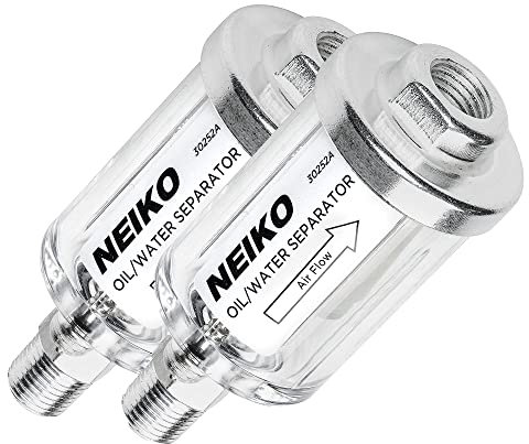 NEIKO Separatore d'acqua e olio 30252A per linea d'aria, confezione da 2 | Ingresso e uscita NPT da 1/4, 90 PSI, compressore d'aria e accessorio per utensili ad aria | Protegge la durata degli