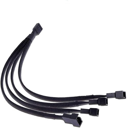 Multibao 4 PIN PWM Fan Power Extension Cable Splitter Adapter Cable Sleeved Braided Y Splitter 1 to 4 Way Converter for Computer Cooling Fan Cable 26cm