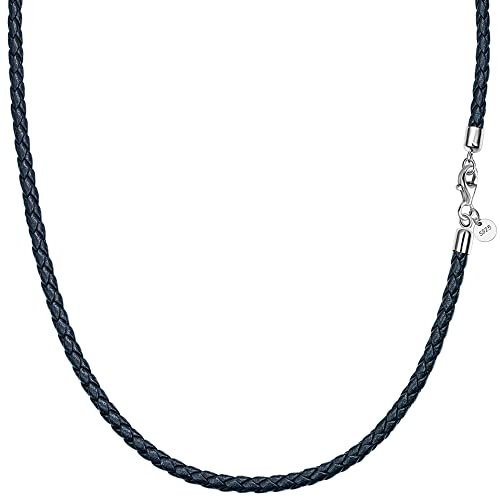 Viwind Echt leder Halskette 2.5mm/3mm breit geflochten Lederkette Lederband 45-60cm wählbar 925 Sterling Silber Vers chluss Damen Herren für DIY Anhänger Schmuck mit Geschenkbox (Blau , 50.00)