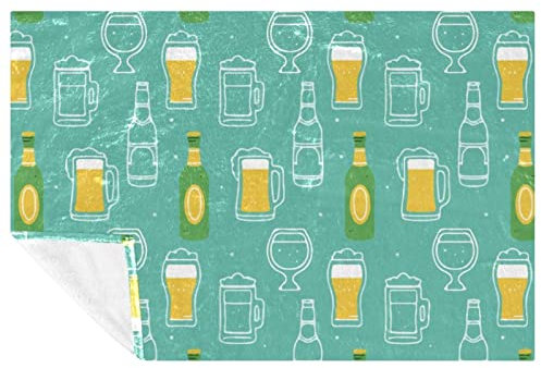 VAPOKF Bierflasche und Glasdrucke, weich, warm, gemütlich, Überwurf für Bett, Couch, Sofa, Picknick, Camping, Strand, 150 x 100 cm