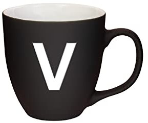Mahlwerck Jumbotasse, selbst gestalten, große Porzellan-Kaffeetasse, matte Oberfläche, Tasse mit Buchstabe Monogramm, Initiale A-Z, Geschenk, 400 ml, Design Letter, schwarz - V