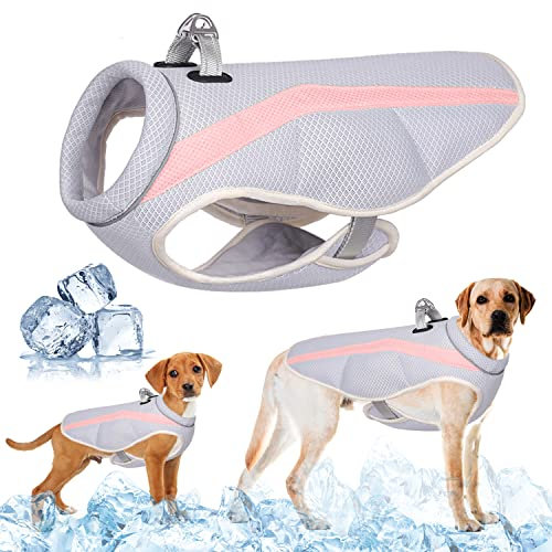 Hundekühlmantel und Jacke mit Geschirr D-Ring und verstellbaren Riemen für große mittlere kleine Hunde Kühlweste, kühle und Bequeme Hundemantel für Outdoor-Jagd Training und Camping (Rosa, XXL)