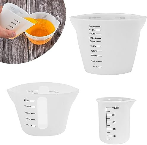 Pizsieat 3 Pezzi Misurini in Silicone con Scala Chiara,Misurino Resina Epossidica 500ml/250ml/100ml Resina Misurino Stampi per Colata in Resina Epossidica, Fai da Te, Artigianato, Laboratorio, Cucina