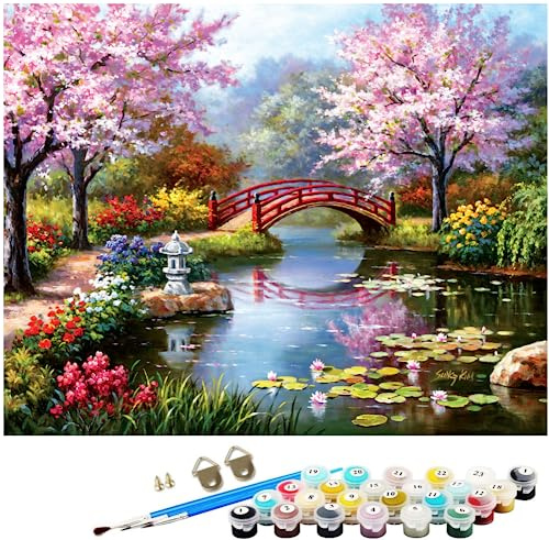 NNALEGS Peinture Par Numero Adulte Paysage Japonais 40X50Cm Kit De Peinture Par Numero Enfant Pont De Jardin Kit Peinture Acrylique Et Toile Par Numero Kits,C11
