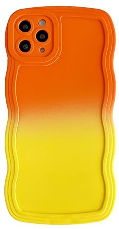 Caseative for iPhone 11 Pro Max Case,Solid Color Curly Wave Frame Soft Phone Case (Orange)