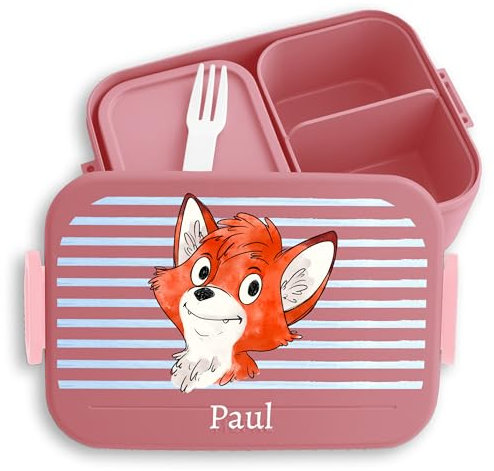 Kinder Bento Box Midi für Mepal Bentobox - Brotbox süßer Fuchs Lunchbox Fox Jungen I - 900 ml - Rosa - brotdose fuchsmotiv name lunchboxen personalisierte füchse lunch personalierte waldtiere