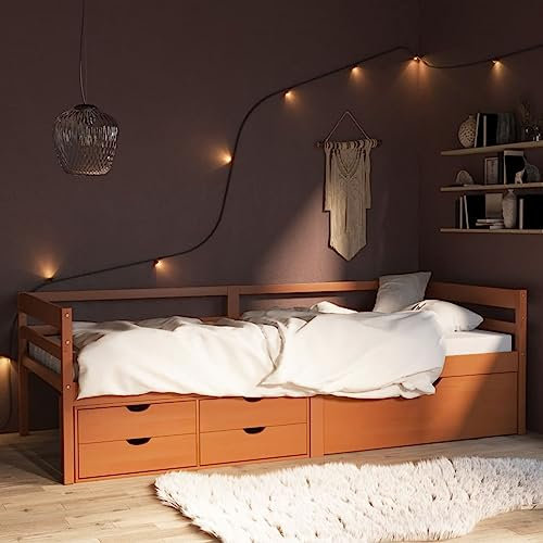 GuyAna Massivholzbett mit Schubladen Honigbraun Kiefer 90x200 cm Bettgestell MöBelpalette Bett Holz Bed Frames Massivholzbett