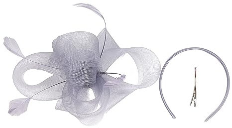 LJRPUPY Damen Fascinator Hut Kentucky Fascinators Stirnband Derby Hüte Kirche Kopfschmuck Hut Hochzeit Zubehör, Grau, 7 1/4