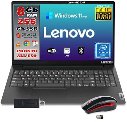 Lenovo Ordenador portátil Monitor 15,6 Full HD Intel Core N4500 hasta 2,8 GHz RAM 8 GB SSD 256 GB Paquete Office Pro 2021 Windows 11 Pro Listo para usar - Ratón inalámbrico y memoria USB 32 GB