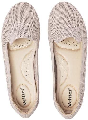 Veittes Women's Wide Width Flats Shoes, Soft Knitted Breathable Plus Size Ladies Slip on Office Ballet Shoes.(2205003-2,TA/FK,10 UK)