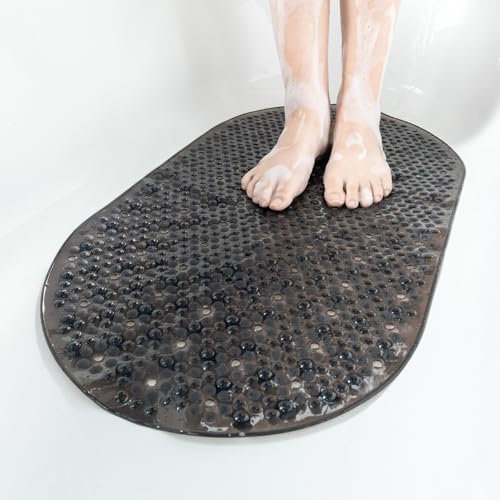 HITSLAM Oval Badewannenmatte rutschfest, 68 x 38 cm Antirutschmatte für Badewanne, Maschinenwaschbar Duschmatte rutschfest mit Saugnäpfen, BPA frei Badematte Schimmelresistent, Schwarz