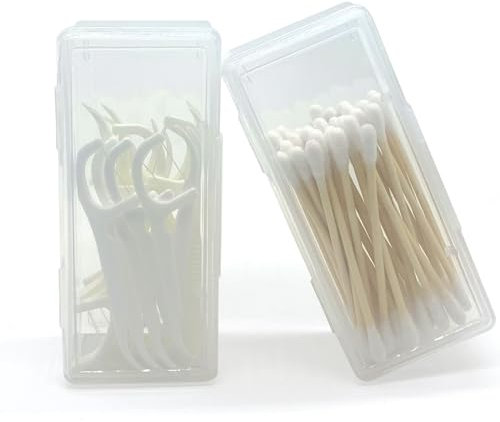 SwirlColor Cotton Bud Holder for Travel, 2 Pcs Portable Small Cotton Swab Holder Transparent Plastic Cotton Swab Mini Box for Storing Cotton Balls Cotton Swabs Flosser Toothpicks