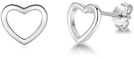 Loutade Damen 925 Sterling Silber Herz Ohrstecker - Hypoallergen Knorpel Schlafen Ohrringe, Flach Silber für Mädchen - Kommt in Schmuck Geschenk Box