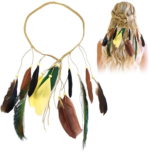 Indianer Kostüm Damen Hippie Boho Haarband Haarschmuck Hippie Kostüm Indianer Stirnband Damen StirnbäNder Pfau Haarschmuck Indianer Stirnband Federn Boho für Frauen Karneval Festival (Typ 5)