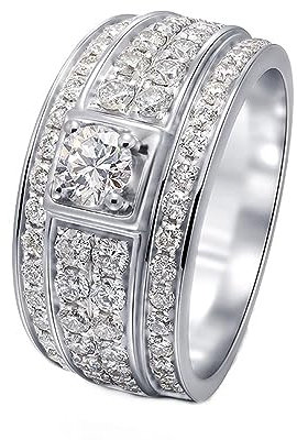 Whoiy Echtgold Hochzeitsring Herren 585, Weissgold Ehering 0.2ct Moissanit Breit Verlobungsringe 14K für Männer Gr. 52 (16.6)