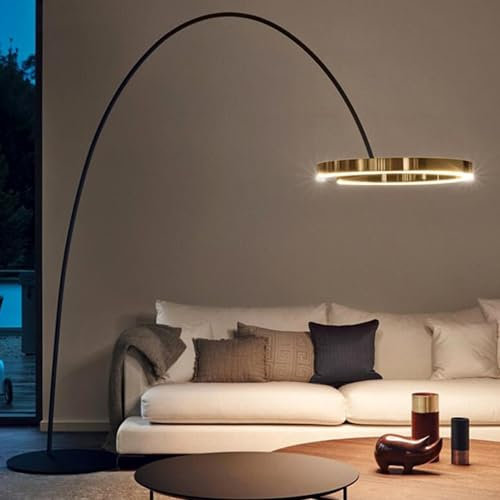 YKSJDFH Nordic Stehleuchten Moderne Eisenbogen-Stehlampe für Wohnzimmer Schlafzimmer Büro 220 cm personalisierte bodenhohe Stehleuchte mit Ringschirm LED-Stehleuchte Stehleuchte Schwarz