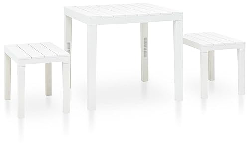 KTHLBRH Lounge Gartenmöbel Set Terrassenmöbel Balkonmöbel Gartentisch mit 2 Bänken Kunststoff Weiß