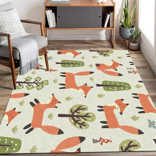 Niedlicher Teppich mit Wilden afrikanischen Tieren,Stammeswald-Waldtier-Teppich,Niedlicher Teppich mit Zootieren,Teppich mit Cartoon-fuchsmuster (teppich9,120 * 160cm)