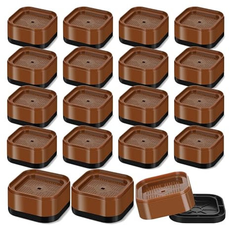 iFutniew Rialzi regolabili per mobili da 16 pezzi, in plastica marrone e nera, 3,5 cm, impilabili, resistenti, alzate per letto quadrato