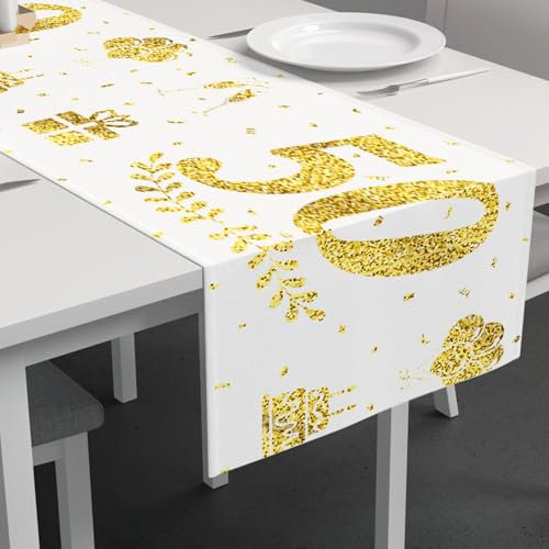 HONMOK Goldene Hozhzeit Deko, Hochzeitstag Dekoration, 50. Jubiläum Tischläufer 300x50cm, Gold Hochzeit Tischband, Goldhochzeit Tischdecke Deko, Geschenk für Hochzeitstag Jahrestag Jubiläum