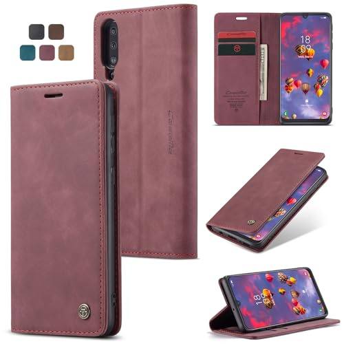 owlhold Handyhülle für Samsung Galaxy A50/A50S/A30S Hülle, Premium Lederhülle Weiches Vintage-Nubukleder Faltbare Ständer Klapphülle stoßfest Schutzhülle für Samsung A50/A50S/A30S -Weinrot