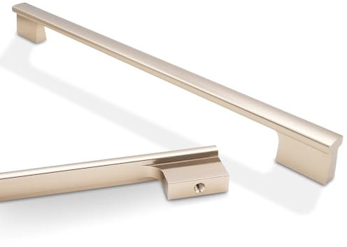 Amasideca Paquete de 10 tiradores de bronce champán, 10 pulgadas (254 mm) con orificio central, tiradores para armarios de cocina, cajones color champán, accesorios para gabinetes