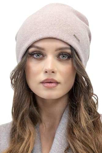 VIVISENCE Bonnet pour Femme L'automne Et l'hiver Classique Ajusté en Laine avec Trois Plis À L'arrière pour Un Ajustement Parfait Plaque Doublure Isolante Intérieure pour, Rose Poudré,Taille Unique