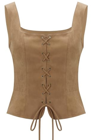 NUWIND Vintage Overbust Bustier Women Pirate Floral Corset Top Ren Faire Medieval Vest Victorian Lace-Up Bodice Renaissance Costume Plus Size (Brown, S)