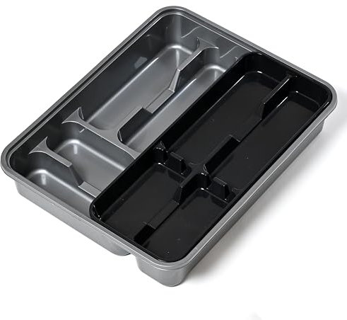 DIVCHI Cutlery Tray For Kitchen 2 Drawer Organiser | Utensil Tray | Flatware Storage | Spoons | Forks | Knives Holder (Grey & Black)
