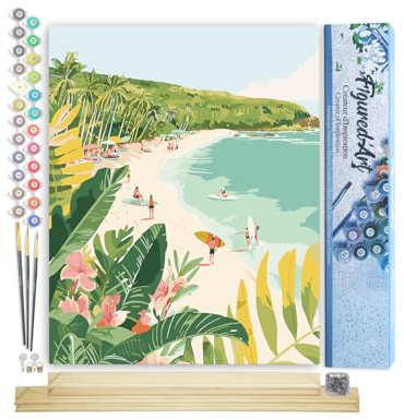 Figured'Art Peinture par Numéro Adulte avec Cadre Paradis du surf - Activité Manuelle Kit de Loisir Créatif DIY Numéro d'Art Complet - 40x50cm avec châssis en bois à monter