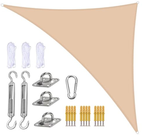 Tenda parasole triangolare impermeabile con corda per esterni, giardino, patio, piscina, protezione UV 95%, 3 x 4 x 5 m