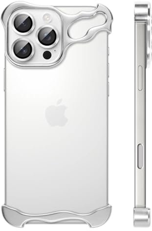 UZEUZA Frameless Hülle Metall für iPhone 16 Pro Max, Handyhülle Rahmenlose Minimalistischen Design, Schutzhülle Kameraschutz,Aluminium Schale Dünn Slim Aesthetic Bumper Stoßfeste Case,Titan Silber