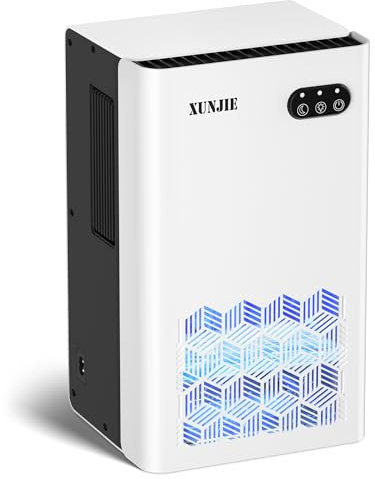 XUNJIE Dehumidifiers for Home, 2300ml Dehumidifier - Ultra Quiet & Auto Defrost 7 Colour LED Light Auto Shut Off - Ideal for Bedroom Bathroom RV Car Kitchen Garage Damp Removal - White