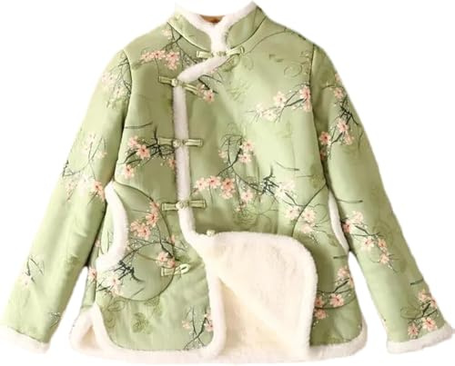 Goolecrimp Donna Inverno Cinese Ispessito Giacca di Cotone Giacca in Pile Casual Bottone Giù Cappotto Cheongsam Stand-up Collare Ricamato Etnico Cappotto a Vento