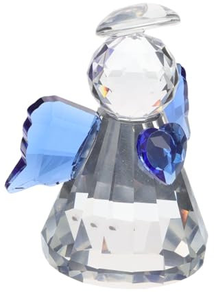 Garneck Delicate Heart-shaped Glass Angel Statue Crystal Angel Sculpture Decorative Figurine for Women Home Decor Blue Ornament