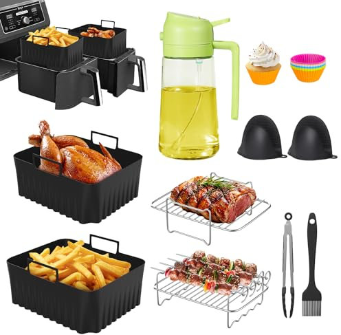 Verdenu 20 Pcs Air Fryer Accessories for Ninja Foodi Dual Zone AF300UK/AF400UK, 7.6L-9.5L Ninja Airfryer Accessories with Oil Sprayer, Air Fryer Silicone Liner